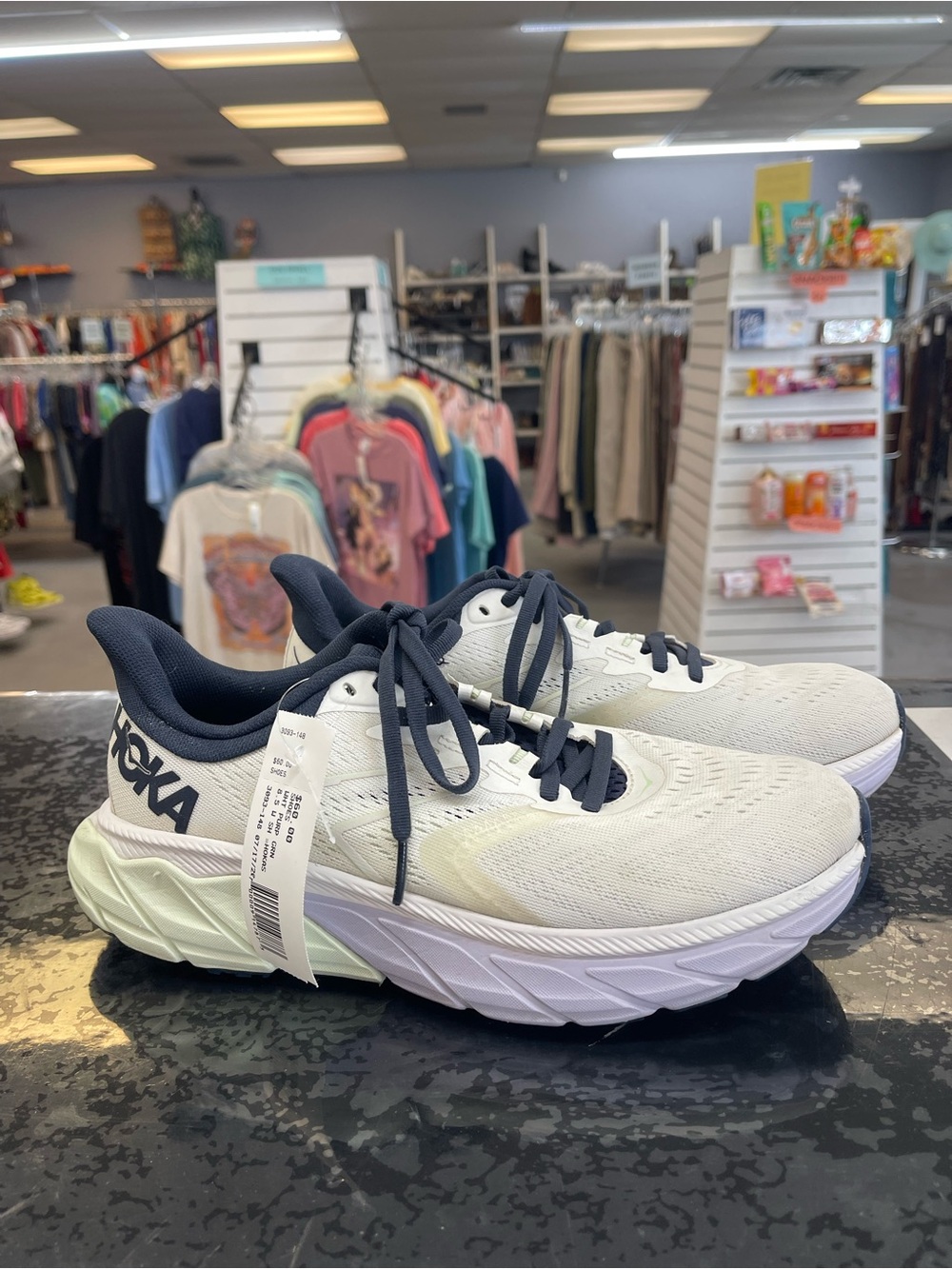 Hoka White and Navy Cushioned Running Sneakers